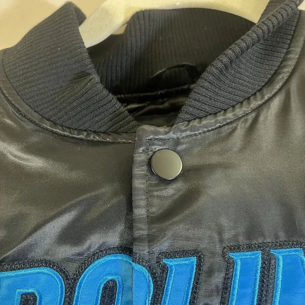Carolina Panthers Men M Starter NFL Black Blue Satin Varsity Jacket Football